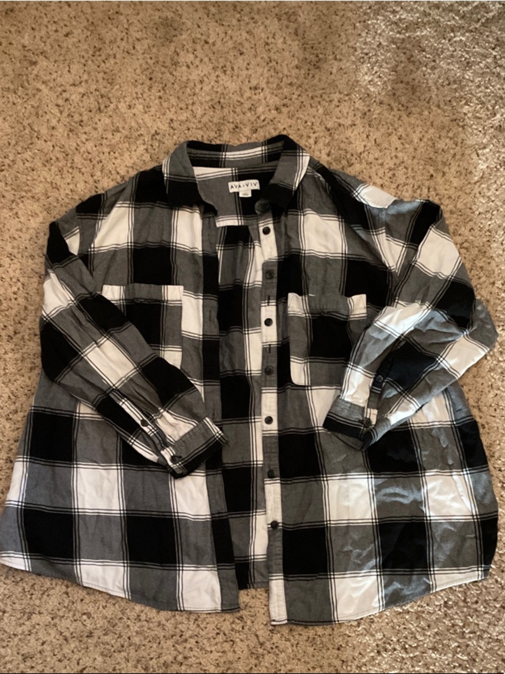 Ava & Viv Black and White Plaid Button-Down Shirt